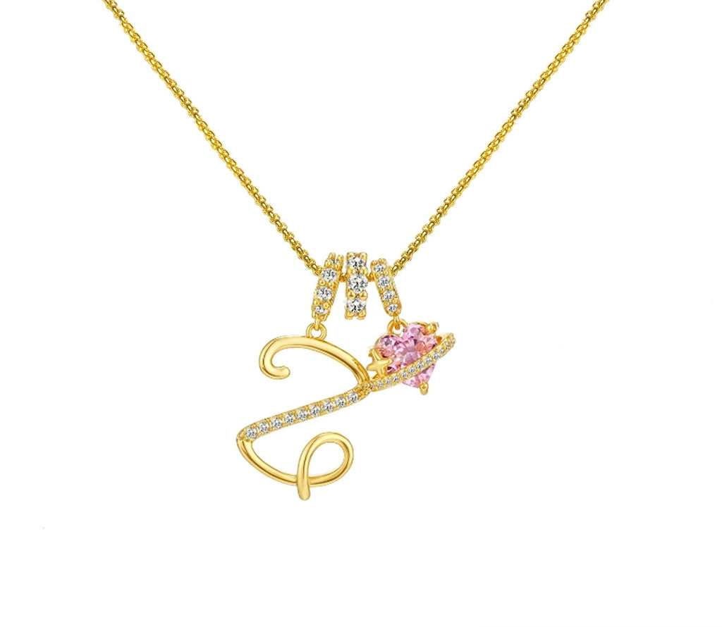 A-Z Alphabet Elegant Blue Heart Necklace with Zircons