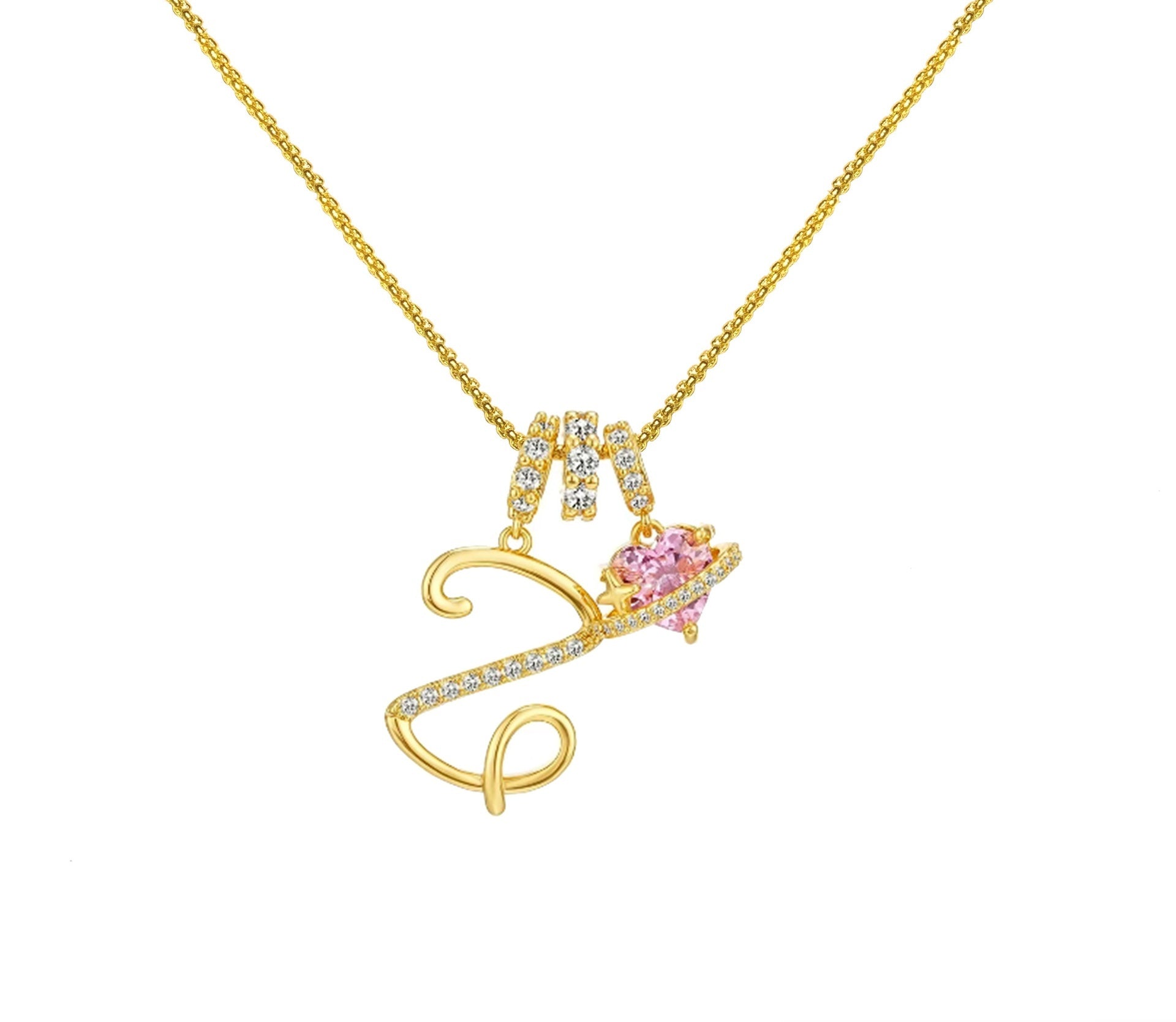 A-Z Alphabet Elegant Blue Heart Necklace with Zircons