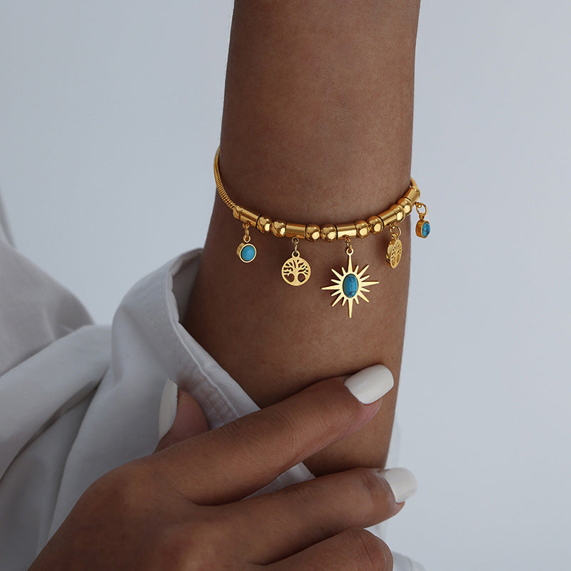 All-Match Sun Turquoise Pendant Necklace & Bracelet Set