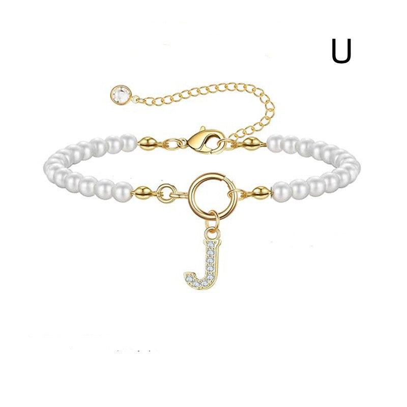A-Z Letter Pendant Pearl Bracelet