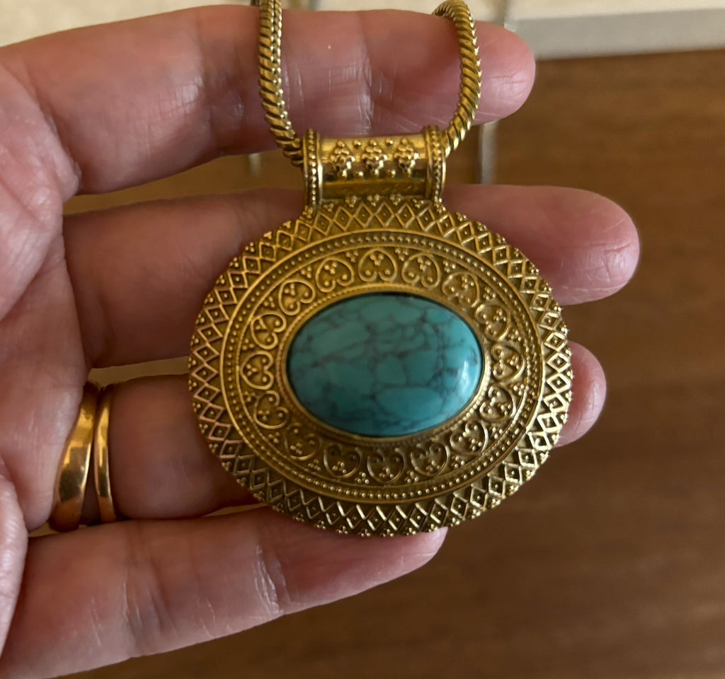 Heart of the Ancients Turquoise Pendants - Gold and Silver