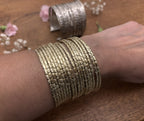 Hammered Gold/Silver Finish Stack Cuff – Adjustable Brass Bangles Set.