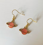Cool quirky little blue or pink saturn planet drop dangle earrings