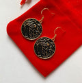 Black night sky moon gold plated dangle earrings