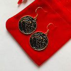 Black night sky moon gold plated dangle earrings