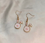 White bunny rabbit gold earrings