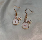 White bunny rabbit gold earrings