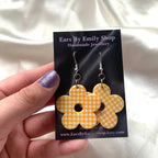 Red or yellow gingham checkerboard flower earrings