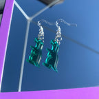 Cool quirky fun colourful acrylic dinosaur handmade drop dangle earrings on silver plated hooks