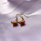Blue or pink bird budgie gold dangle earrings