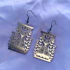 Silver stainless steel celestial floral hour glass drop dangle earrings