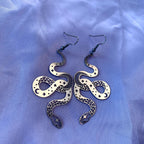 Cool quirky silver stainless steel statement celestial these moon star snake drop dangle earrings