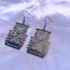 Silver stainless steel celestial floral hour glass drop dangle earrings