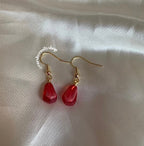 Red pink pomegranate fruit seed gold earrings