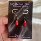 Red pink pomegranate fruit seed gold earrings