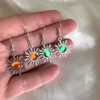 Silver orange or green centre feature sun drop dangle earrings