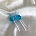 Blue or red lollipop silver dangle earrings