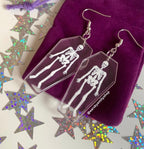Acrylic silver plated skeleton coffin Halloween earrings