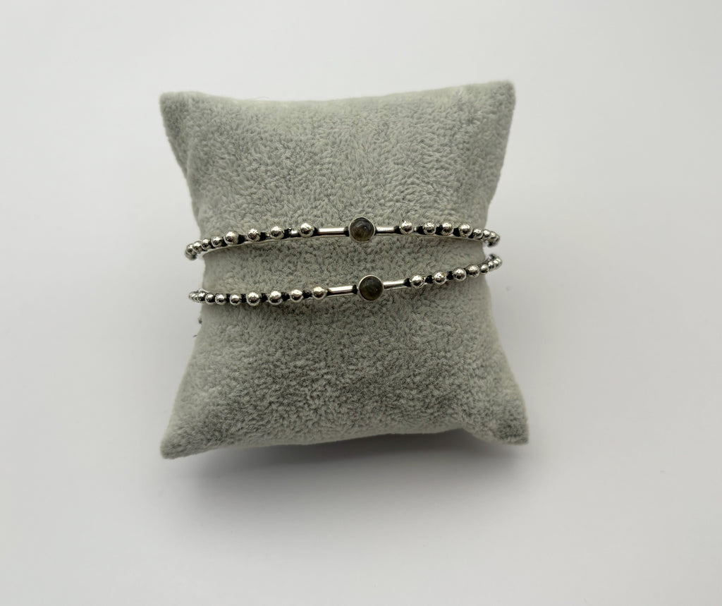 Labradorite/Turquoise/Moonstone Beaded Brass Bangles.