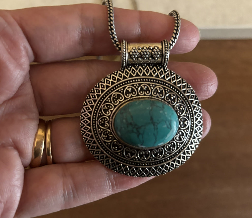 Heart of the Ancients Turquoise Pendants - Gold and Silver