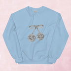 Cool hand illustrated silver cherry bow disco ball unisex graphic sweatshirt jumper