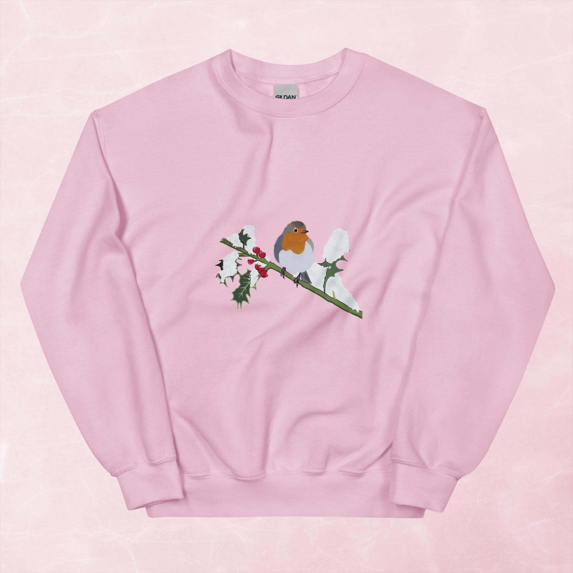Cute hand illustrated Christmas robin bird unisex graphic sweatshirt jumper