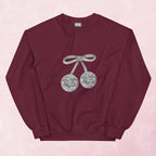 Cool hand illustrated silver cherry bow disco ball unisex graphic sweatshirt jumper
