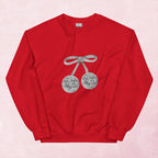Cool hand illustrated silver cherry bow disco ball unisex graphic sweatshirt jumper