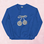 Cool hand illustrated silver cherry bow disco ball unisex graphic sweatshirt jumper