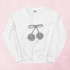 Cool hand illustrated silver cherry bow disco ball unisex graphic sweatshirt jumper