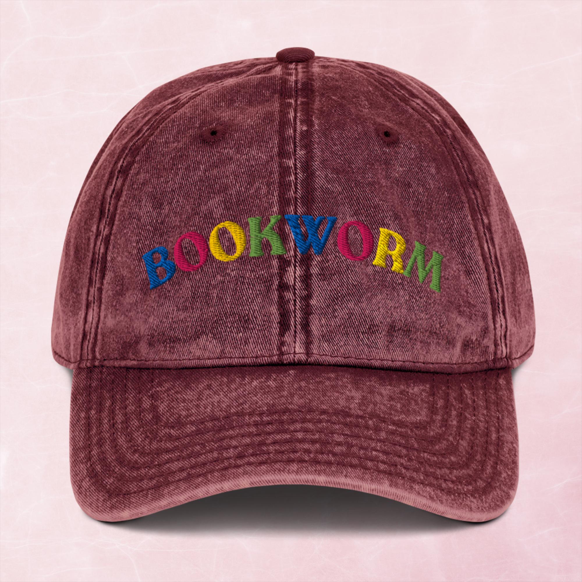 Cool multi coloured book worm Vintage effect Cotton Twill unisex Cap