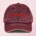 Cool quirky embroidered cat mum funny Vintage effect Cotton Twill Cap