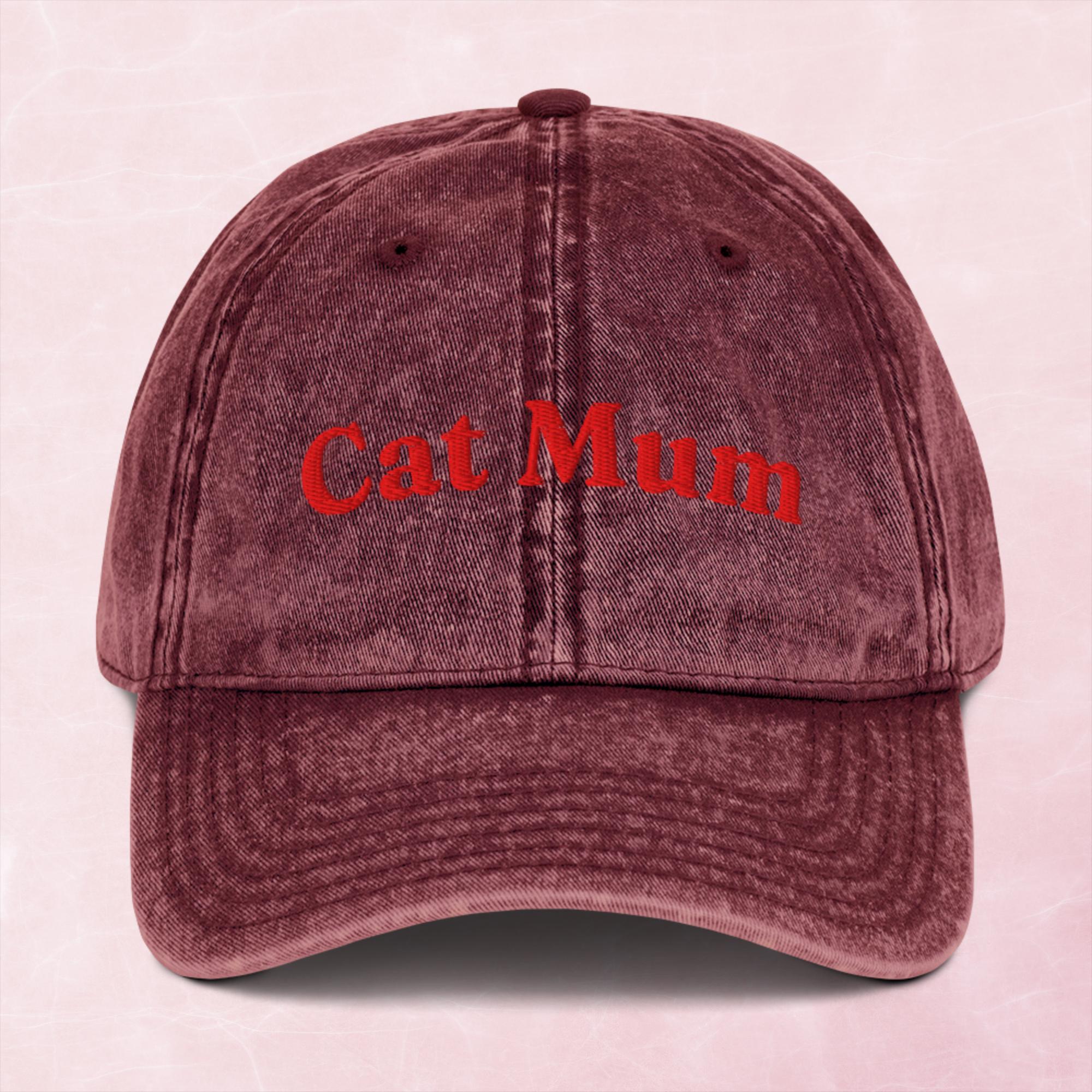 Cool quirky embroidered cat mum funny Vintage effect Cotton Twill Cap